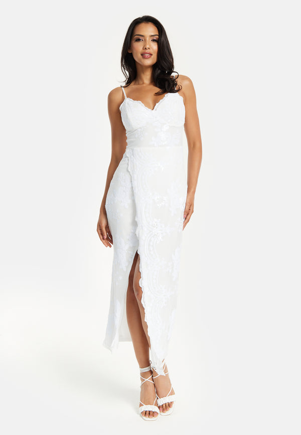 Liquorish Women’s Maxi Dress With Thigh-high Split And Zip-side Fastening In White - Liquorish