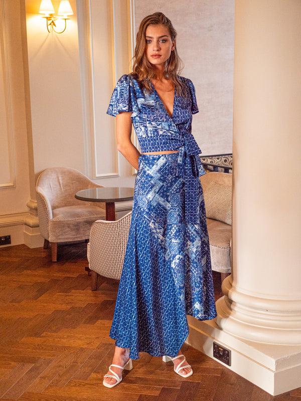 Liquorish Women's Midi Asymmetric Scarf Print Skirt in Colorful Design with Regular Fit - Liquorish