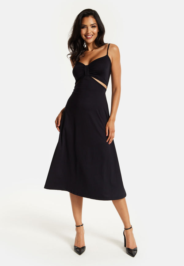 Liquorish Women's Midi Dress Elegant Black Cami Dress with Alluring Cut-Out Details