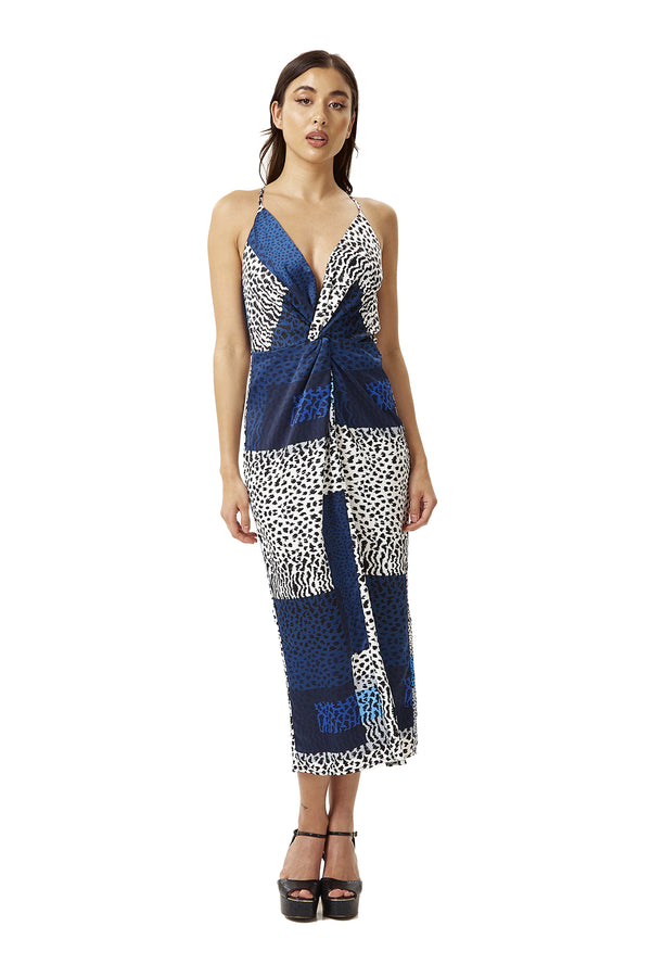Liquorish Women's Midi Dress in Blue Square Animal Print with Adjustable Straps - Regular Fit Liquorish