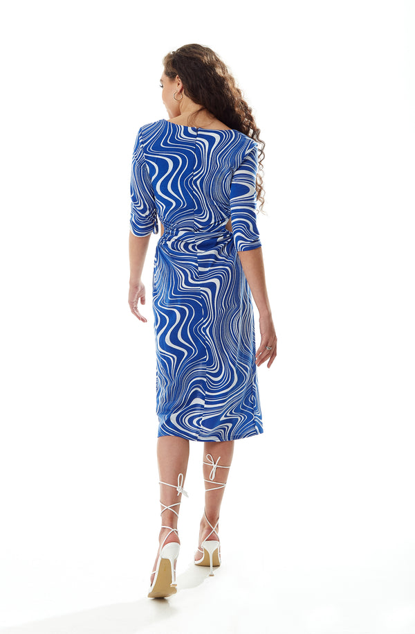 Liquorish Women's Midi Dress In Blue With Cut Out Details And 3/4 Sleeves - Liquorish
