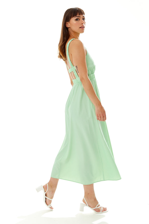 Liquorish Women's Midi Dress In Chic Green With Sleeveless Design And Open Back - Perfect Elegance By Liquorish