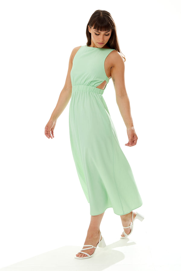 Liquorish Women's Midi Dress In Chic Green With Sleeveless Design And Open Back - Perfect Elegance By Liquorish