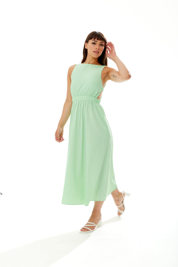 Liquorish Women's Midi Dress in Chic Green with Sleeveless Design and Open Back - Perfect Elegance by Liquorish