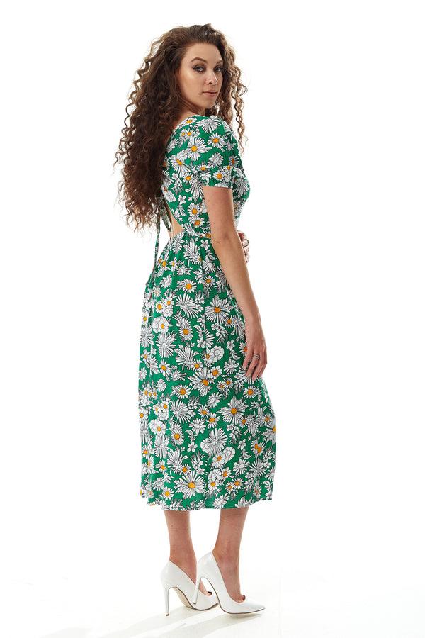Liquorish Women's Midi Dress In Floral Print With Short Sleeves And Cut Out Back - Liquorish