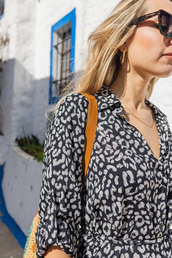 Liquorish Women's Midi Dress In Leopard Print With Roll-Up Sleeves - Stylish Button Through Design By Liquorish