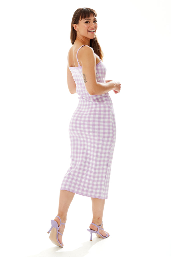 Liquorish Women's Midi Dress In Lilac And White Check - Sleeveless Style By Liquorish