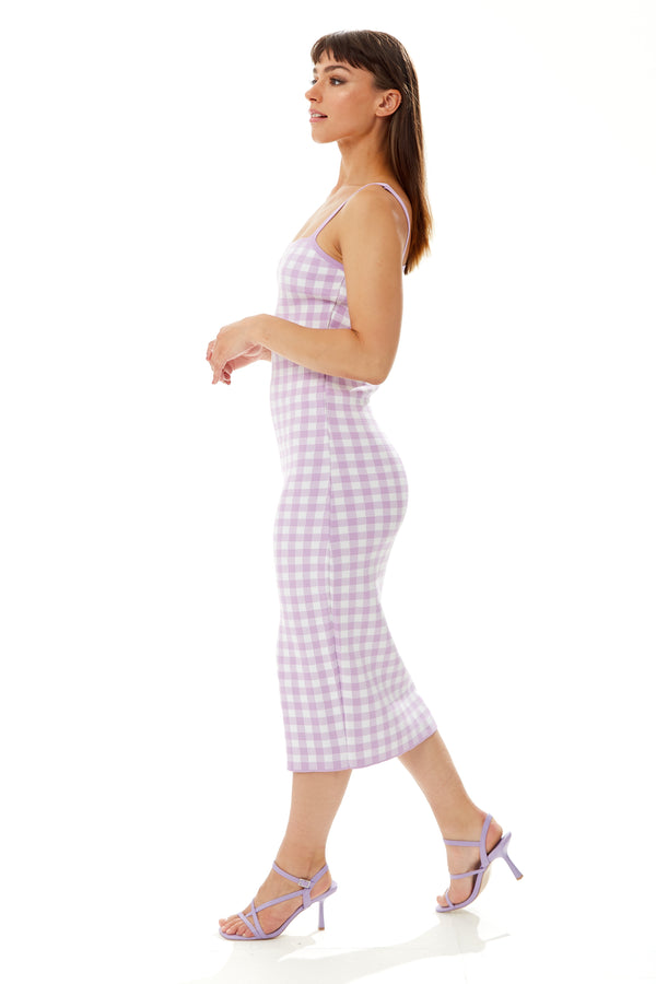 Liquorish Women's Midi Dress In Lilac And White Check - Sleeveless Style By Liquorish
