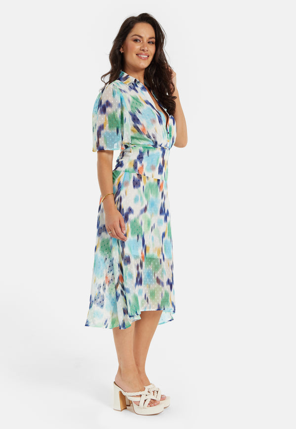 Liquorish Women's Midi Dress In Multicolour With Short Sleeves And Abstract Print - Liquorish