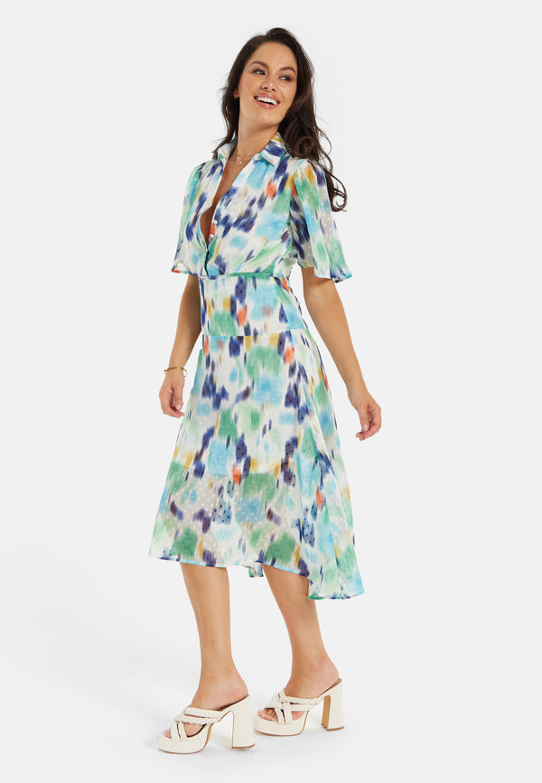 Liquorish Women's Midi Dress in Multicolour with Short Sleeves and Abstract Print - Liquorish