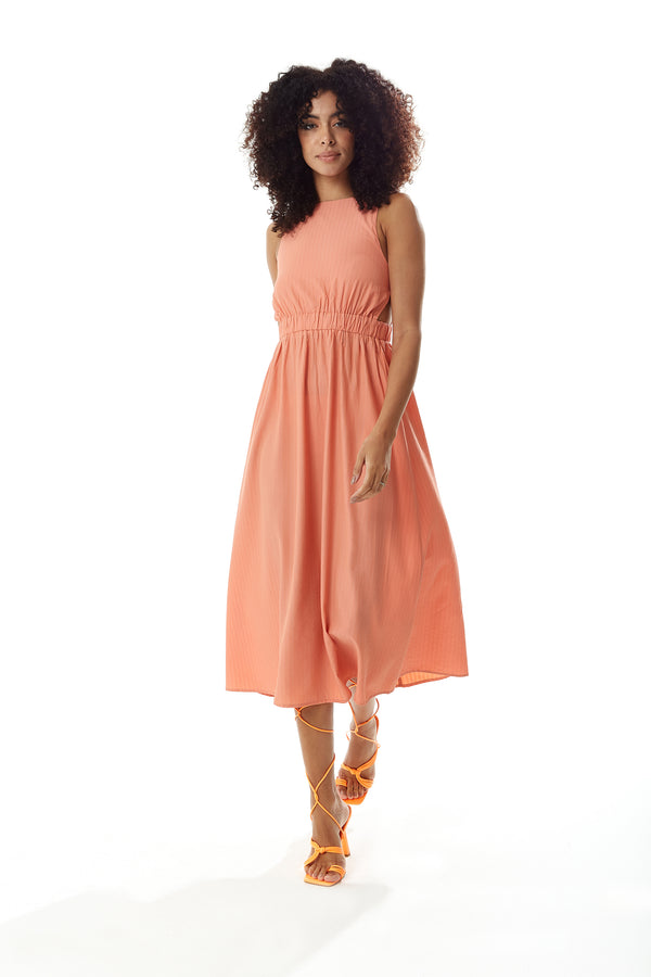 Liquorish Women's Midi Dress In Plain Orange With Open Back Sleeveless Design And Elasticated Waist - Liquorish