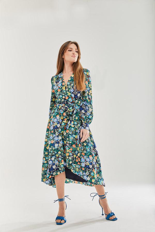 Liquorish Women's Midi Dress With Full-Length Sleeves In Multicolour Floral Print By Liquorish