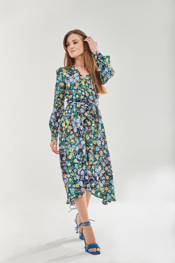 Liquorish Women's Midi Dress with Full-Length Sleeves in Multicolour Floral Print by Liquorish