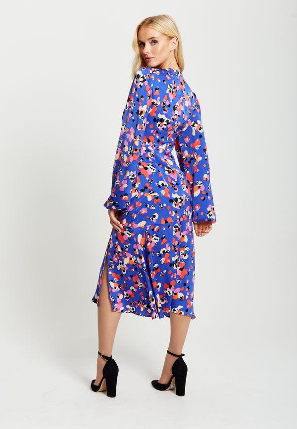 Liquorish Women's Midi Dress With Long Balloon Sleeves In Multicolour Abstract Dot Print - Liquorish