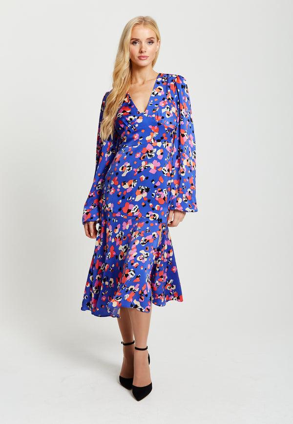 Liquorish Women's Midi Dress With Long Balloon Sleeves In Multicolour Abstract Dot Print - Liquorish