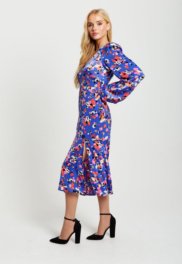 Liquorish Women's Midi Dress With Long Balloon Sleeves In Multicolour Abstract Dot Print - Liquorish