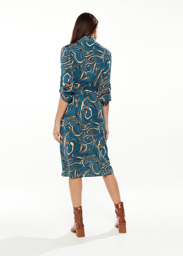Liquorish Women's Midi Dress With Long Sleeves In Green - Scribble Print Design By Liquorish