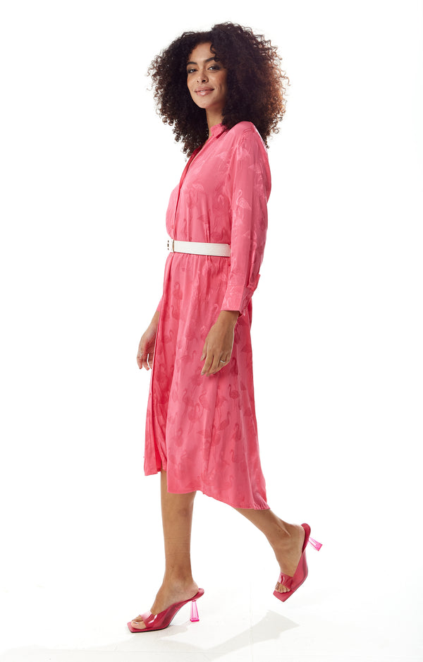 Liquorish Women's Midi Dress With Long Sleeves In Pink Flamingo Print - Elegant Style By Liquorish
