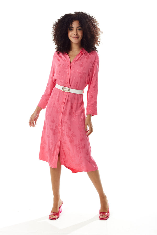 Liquorish Women's Midi Dress with Long Sleeves in Pink Flamingo Print - Elegant Style by Liquorish