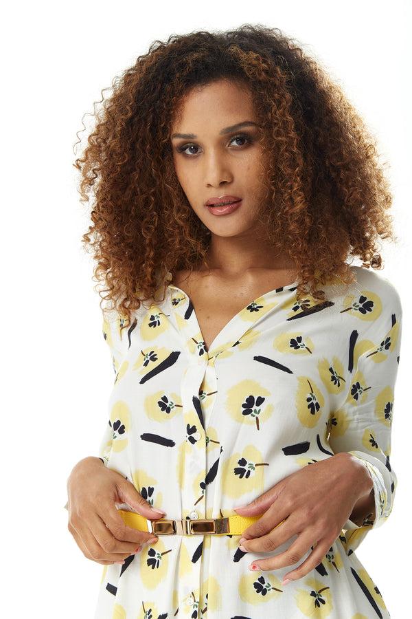 Liquorish Women's Midi Dress With Long Sleeves In White And Yellow Floral Print Perfect For Spring - Liquorish