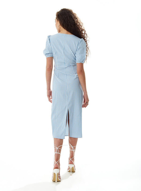 Liquorish Women's Midi Dress With Short Sleeves And Cut Out Front In Blue And White - Liquorish