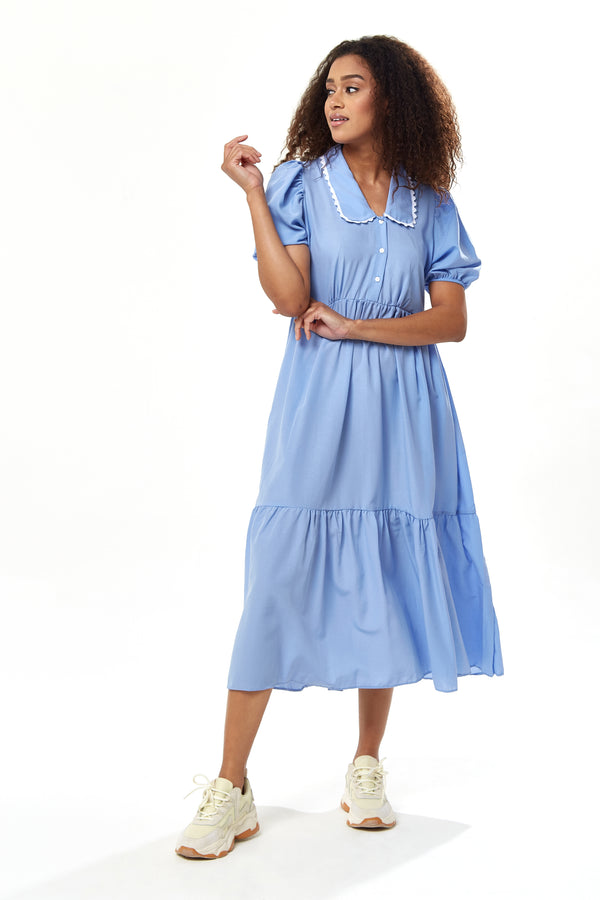 Liquorish Women’s Midi Dress with Short Sleeves in Blue - Divine Grace by Liquorish