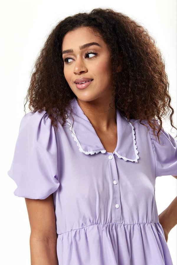 Liquorish Women's Midi Dress With Short Sleeves In Lilac - Divine Grace By Liquorish