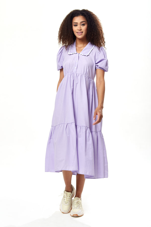 Liquorish Women's Midi Dress with Short Sleeves in Lilac - Divine Grace by Liquorish