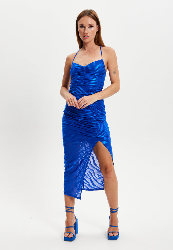 Liquorish Women's Midi Dress With Sleeveless Design In Royal Blue Zebra Print - Liquorish