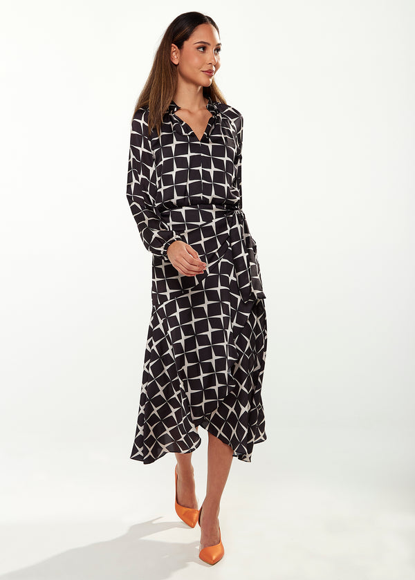 Liquorish Women’s Midi Wrap Dress In Black & White With Full Length Balloon Sleeves - Liquorish