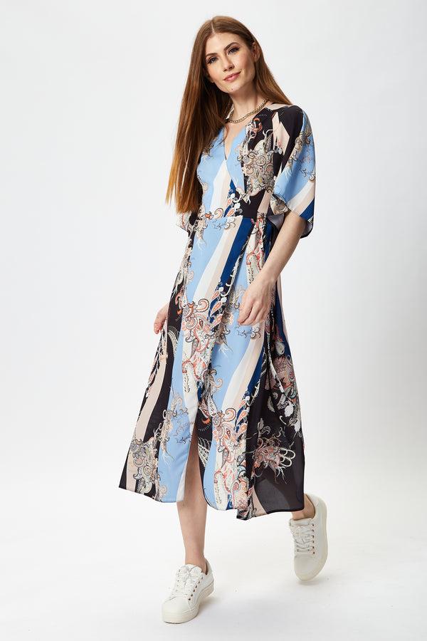 Liquorish Women's Midi Wrap Dress In Floral Print With Short Kimono Sleeves - Stylish Design To Elevate Your Wardrobe By Liquorish