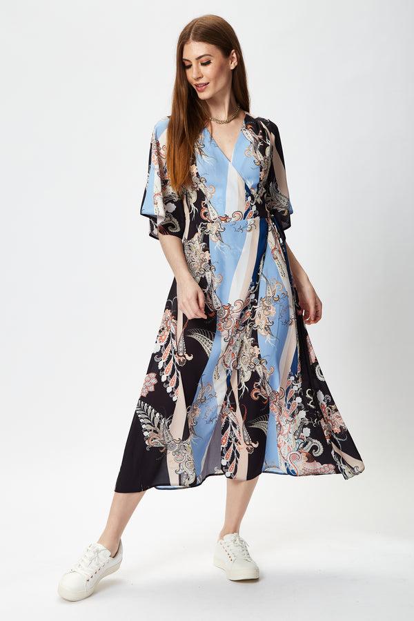 Liquorish Women's Midi Wrap Dress in Floral Print with Short Kimono Sleeves - Stylish Design to Elevate Your Wardrobe by Liquorish