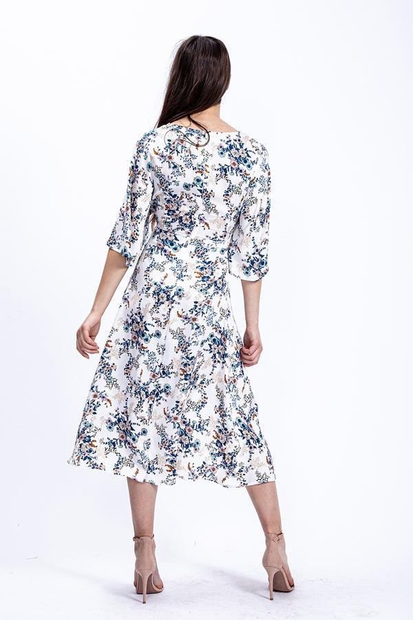 Liquorish Women's Midi Wrap Dress In Floral Print With Tie Belt Elbow Sleeves And Waterfall Hem - Liquorish