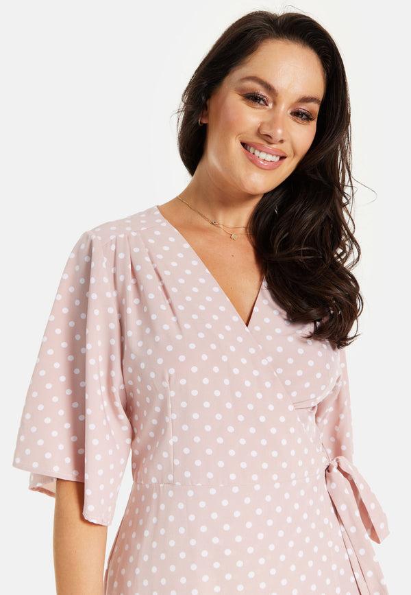 Liquorish Women’s Midi Wrap Dress In Light Pink With Kimono Sleeves - Elegant Design By Liquorish