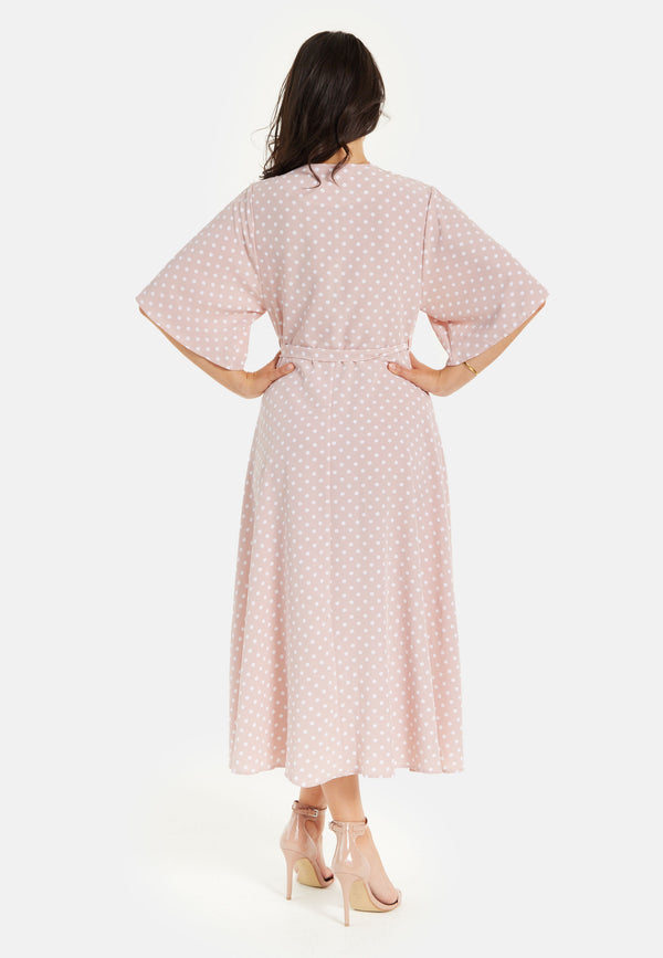 Liquorish Women’s Midi Wrap Dress In Light Pink With Kimono Sleeves - Elegant Design By Liquorish