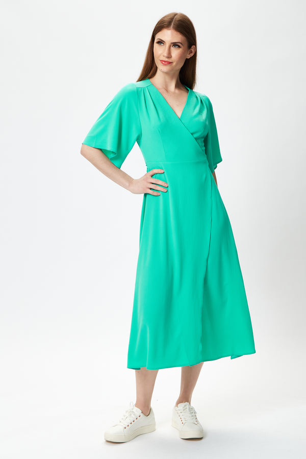 Liquorish Women's Midi Wrap Dress In Mint Green With Short Kimono Sleeves - Elegant Style By Liquorish