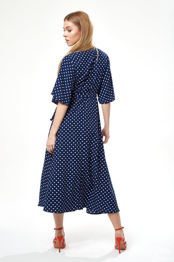 Liquorish Women's Midi Wrap Dress In Navy With Kimono Sleeves - Elegant Design For Effortless Style By Liquorish