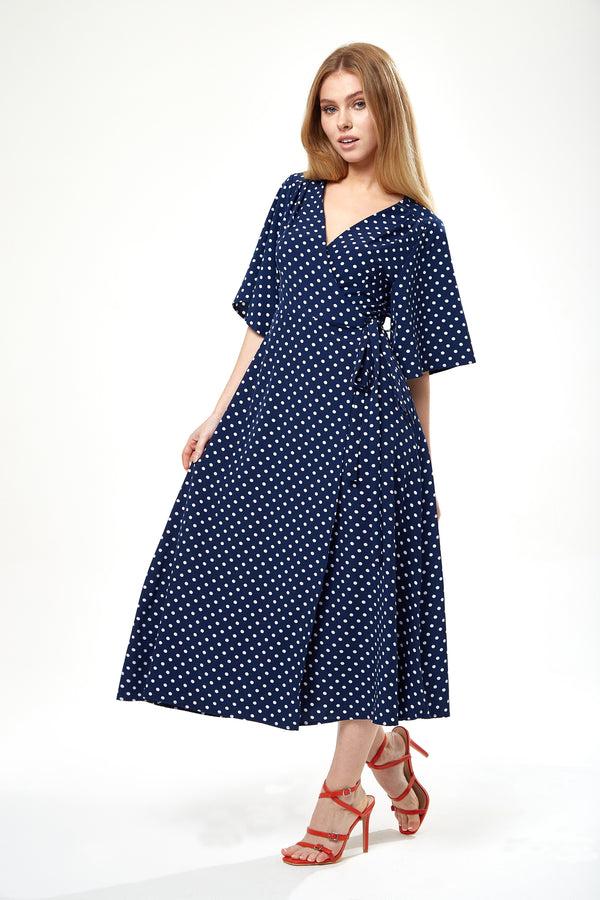 Liquorish Women's Midi Wrap Dress in Navy with Kimono Sleeves - Elegant Design for Effortless Style by Liquorish