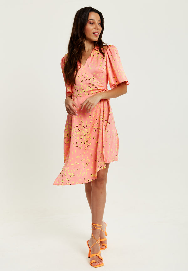 Liquorish Women's Midi Wrap Dress In Peach With V-Neck Side Tie Kimono Sleeves - Stylish And Comfortable By Liquorish