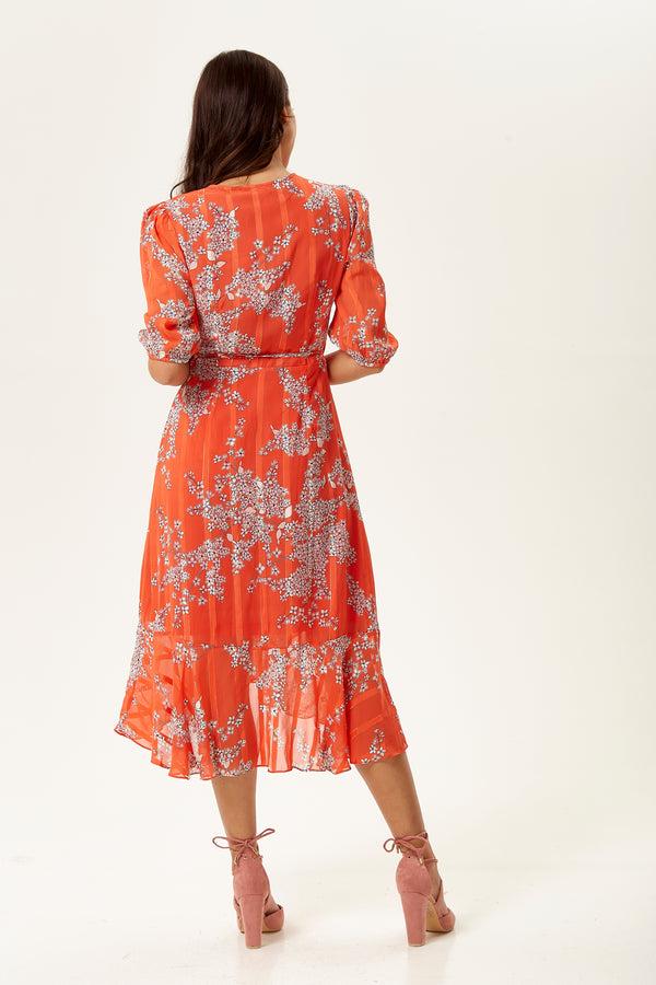 Liquorish Women's Midi Wrap Dress In Red Floral Print With Short Sleeves - Elegant Design By Liquorish