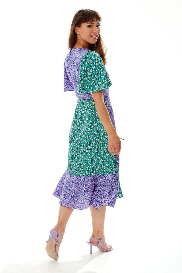 Liquorish Women’s Midi Wrap Dress In Vibrant Multi-Print With Short Sleeves – Stylish Design By Liquorish
