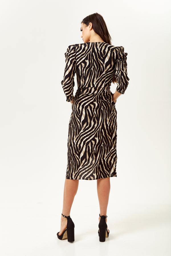 Liquorish Women's Midi Wrap Dress In Zebra Print With Long Sleeves - Stylish Crossover Design For Every Occasion - Liquorish