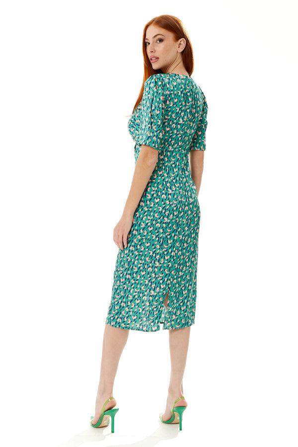 Liquorish Women's Midi Wrap Dress With Short Sleeves And Daring Front Slit In Green - Liquorish