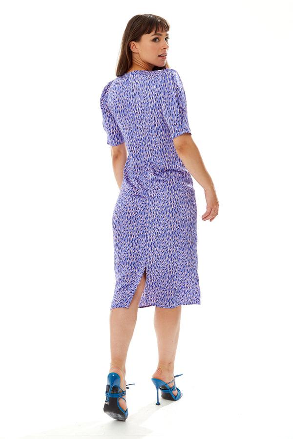 Liquorish Women's Midi Wrap Dress With Short Sleeves And Knot Front In Vibrant Purple - Stylish Stroke Print By Liquorish