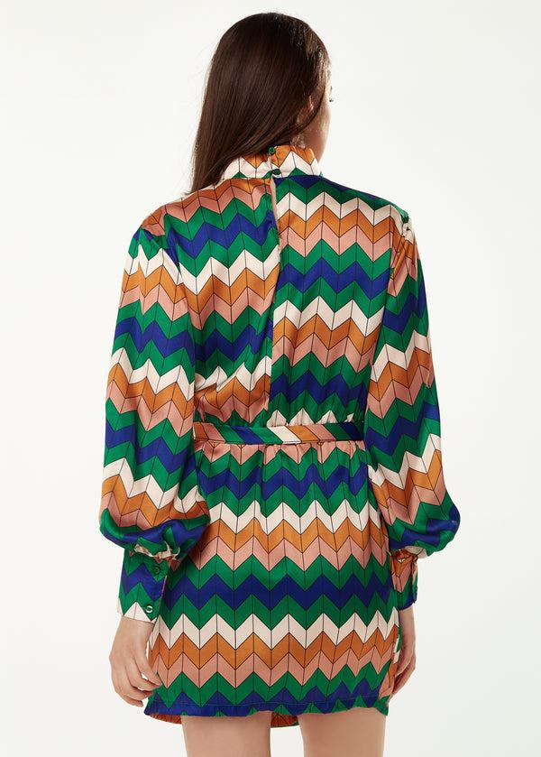 Liquorish Women's Mini Dress In Cool Tones With Puffy Sleeves And Gathered Waist - Exclusive Liquorish