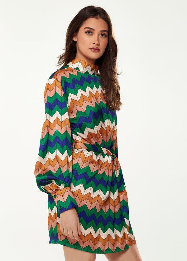 Liquorish Women's Mini Dress In Cool Tones With Puffy Sleeves And Gathered Waist - Exclusive Liquorish