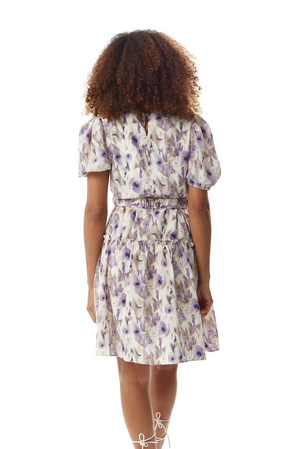 Liquorish Women's Mini Dress In Lilac Floral With Short Sleeves And Matching Belt - Elegant Style By Liquorish