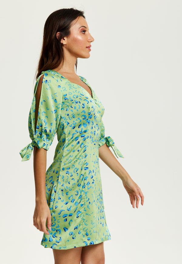 Liquorish Women's Mini Dress In Mint With Tie-Up Sleeves And Back Detail - Stylish Liquorish