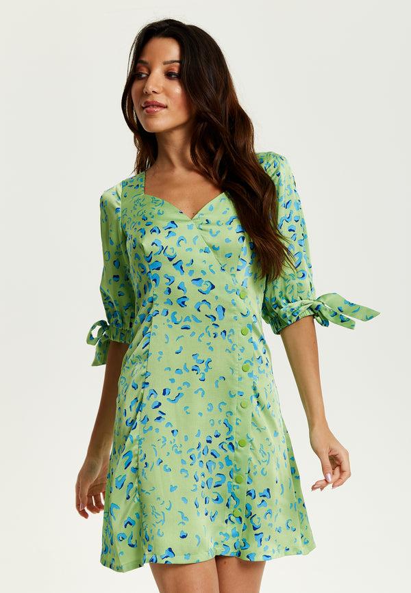 Liquorish Women's Mini Dress In Mint With Tie-Up Sleeves And Back Detail - Stylish Liquorish