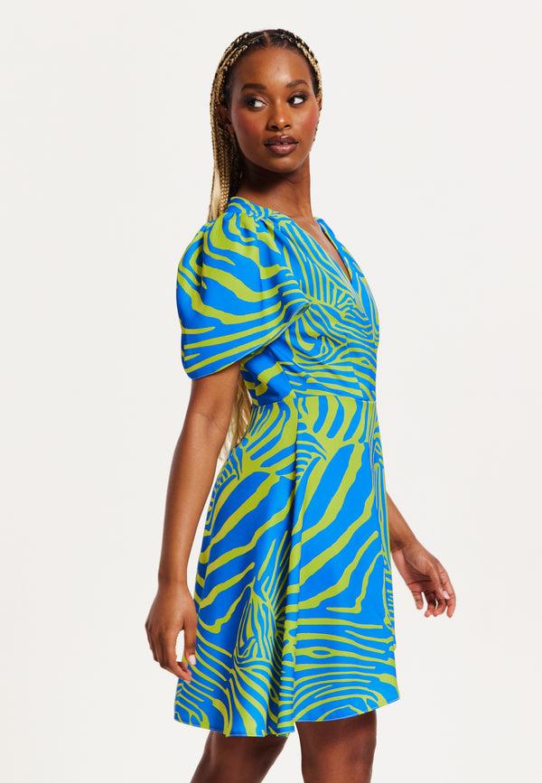 Liquorish Women's Mini Dress In Multi-Coloured With Angel Sleeves And V Neck Design By Liquorish